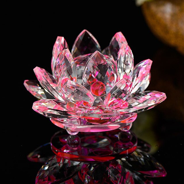80mm Crystal Lotus Flower Feng Shui Glass Paperweight Wedding Decor Gift Box
