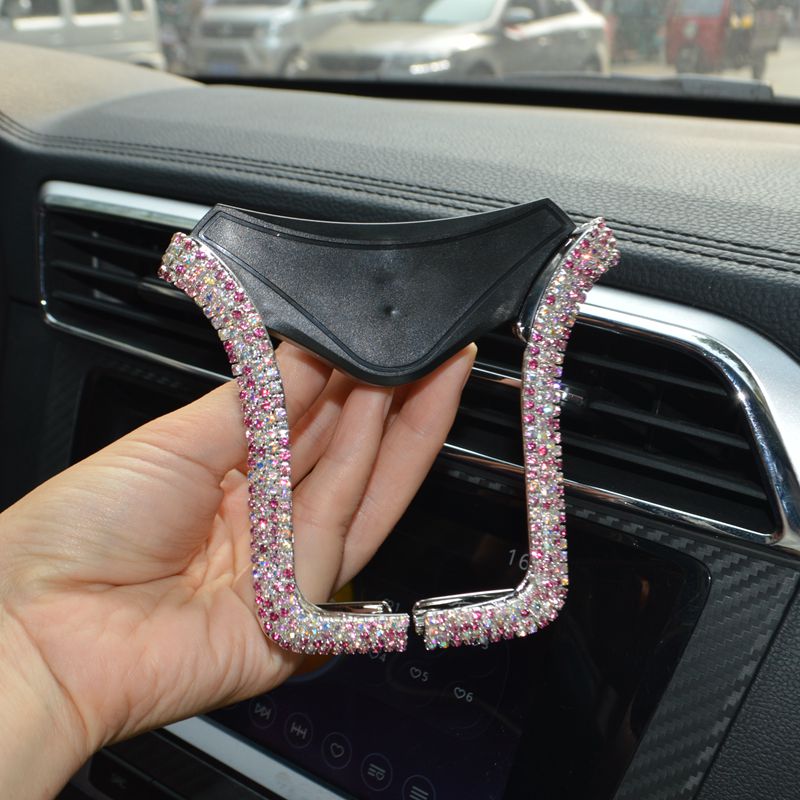 Universal Car Phone Holder Rhinestone Air Vent Mount Secure Adjustable Support