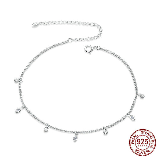 S925 Silver Platinum Plated Cubic Zirconia Tassel Adjustable Anklet Jewellery