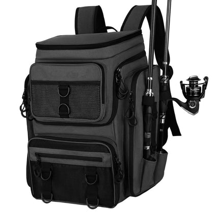 Fishing Backpack Rod Holder Tackle Box Hiking Gear Waterproof Spacious Durable