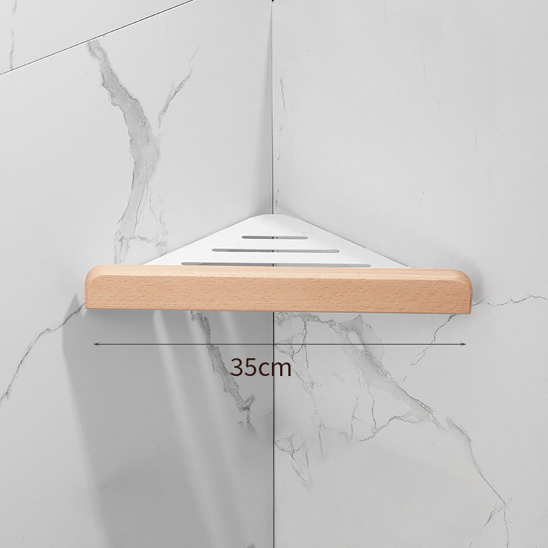 Bathroom Corner Shelf Rack Wood Aluminium Right Angled Triangle 35cm Single