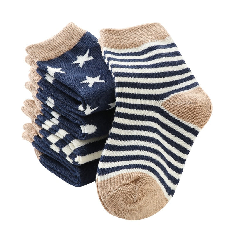 Kids Autumn Winter Cotton Socks 5 Pack Striped Cartoon Soft Warm Cosy Selection