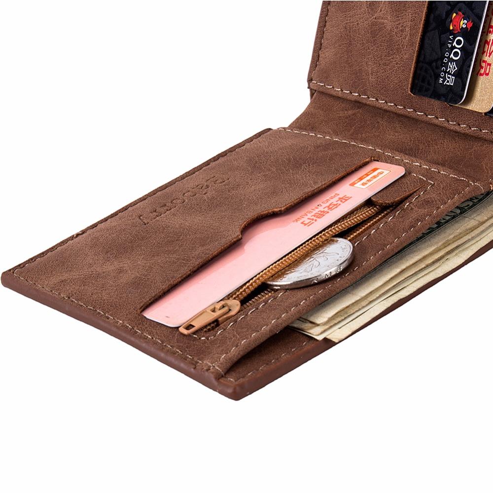Men’s Wallet Coin Bag Zip Slim PU Leather Money Clip Card Holder Brown