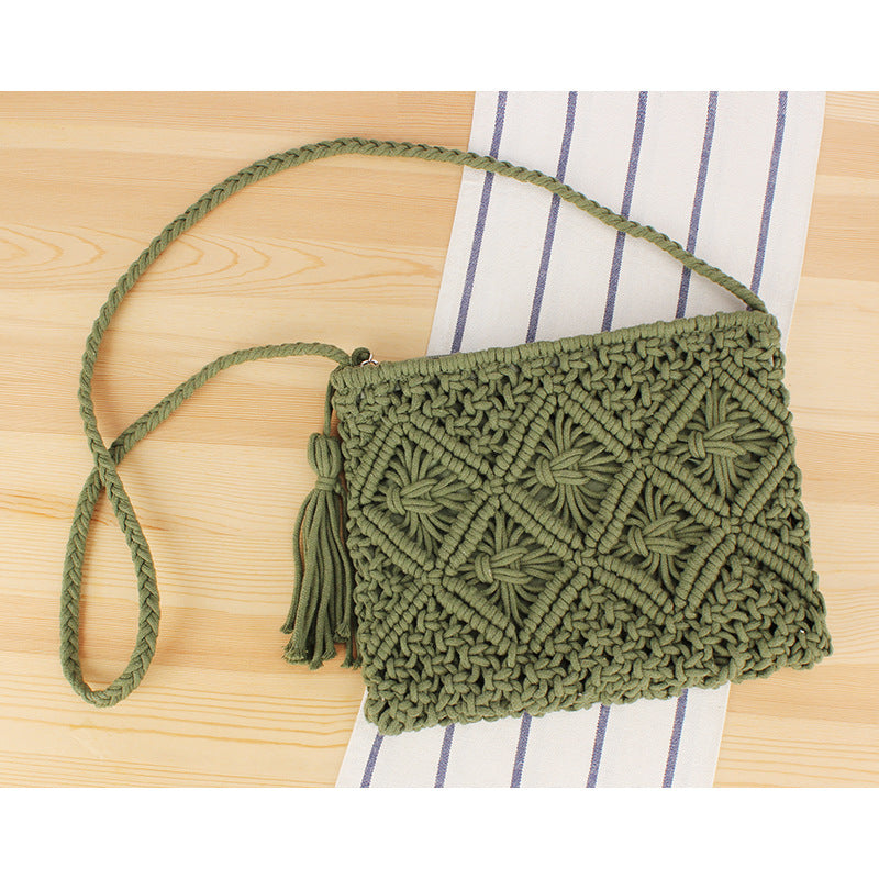 Women Summer Beach Woven Tote Bag Essential Lightweight Travel Tassel Accessory