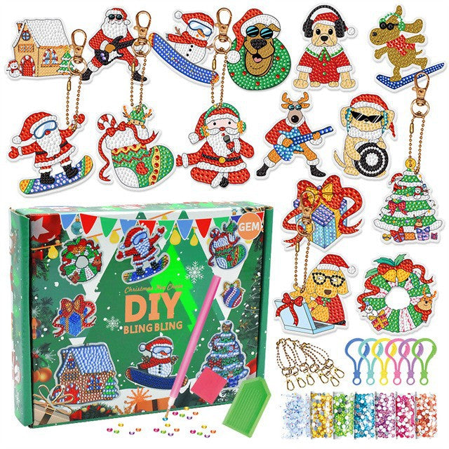 DIY Christmas Diamond Painting Keychain Pendants Kits Kids Crafts Toys Games