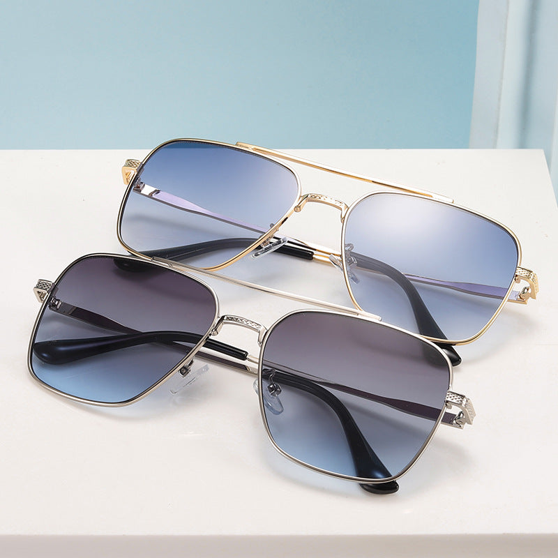 Men's Retro Double Beam Metallic Sunglasses UV400 Full Sun Protection Eyewear