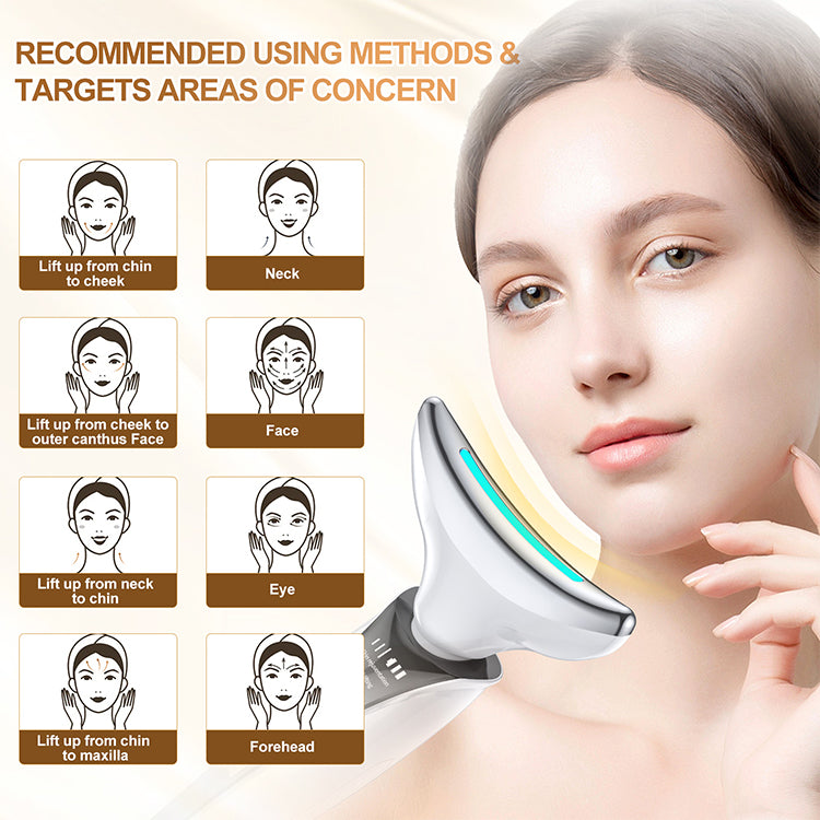 USB Rechargeable EMS Neck & Face Lifting Massager Device 3 Light Modes LED