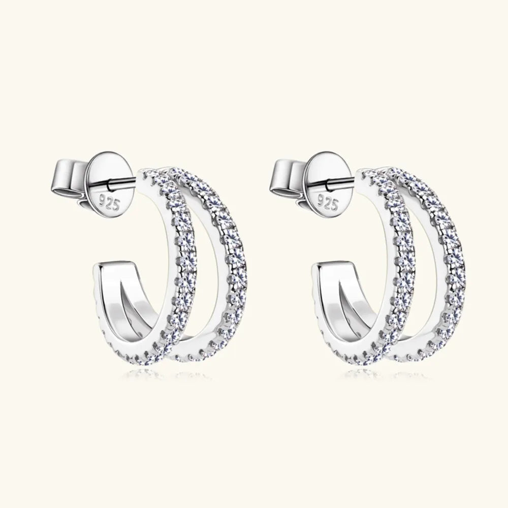 Moissanite Sterling Silver C-Hoop Earrings 0.1 Carat VVS1 High Precision Cut