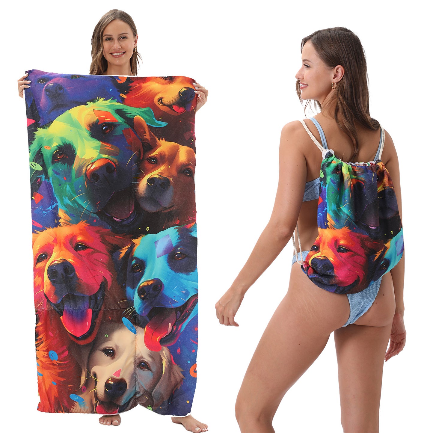 Microfiber Beach Towel Lightweight Quick Drying Pocket 70x140cm Extra Absorbent