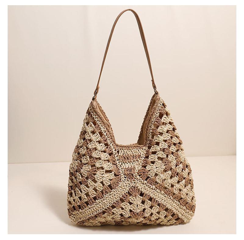 Straw Woven Shoulder Bag Armpit Style Hollow Out Single Strap Medium Purse Handbag