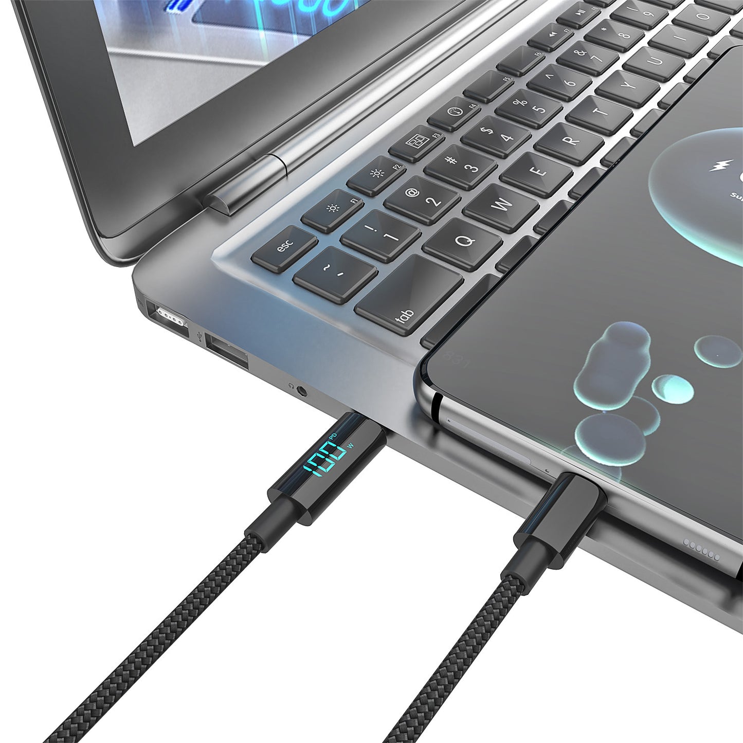100W Type-C PD Braided Fast Charging Cable 1.2m for Mobile Devices Data Transfer