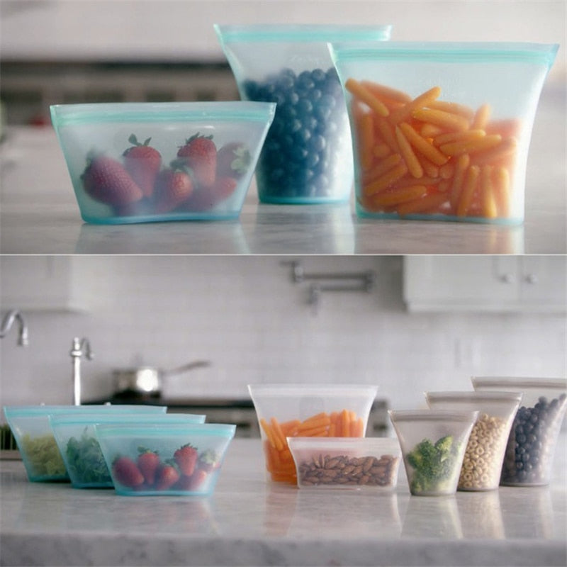 Silicone Reusable Food Storage Containers Set Zip Seal Cups Bowls S M L 8 Pack