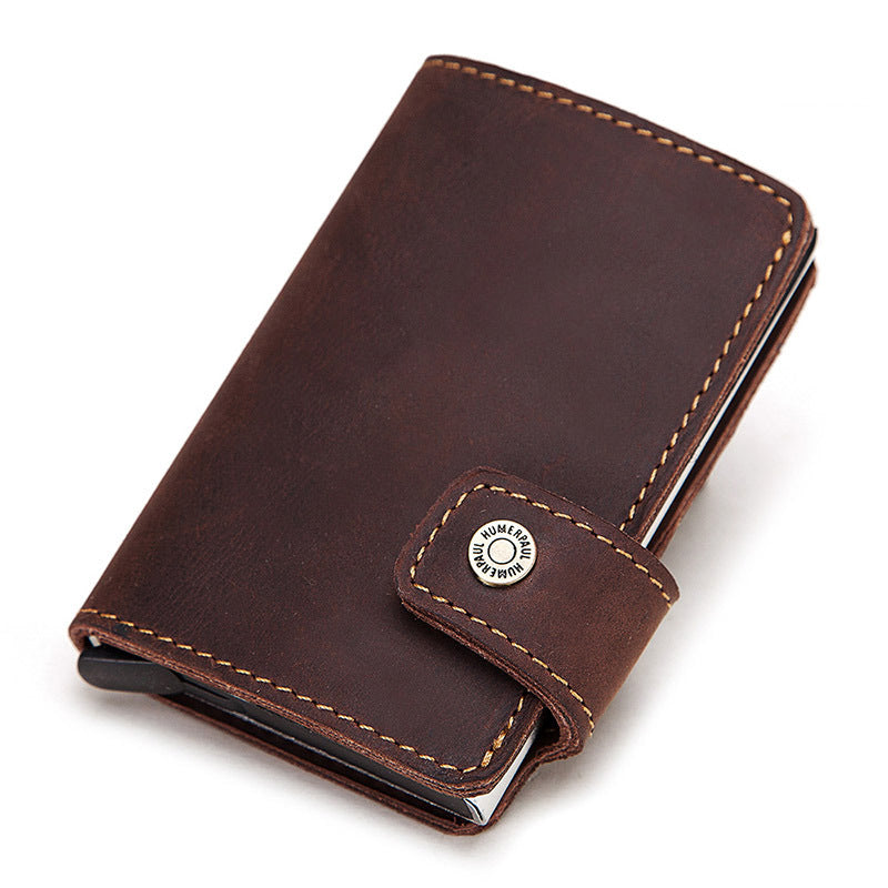 Leather Automatic Pop Up Aluminium Card Holder For Credit Cards Slim Wallet Rfid