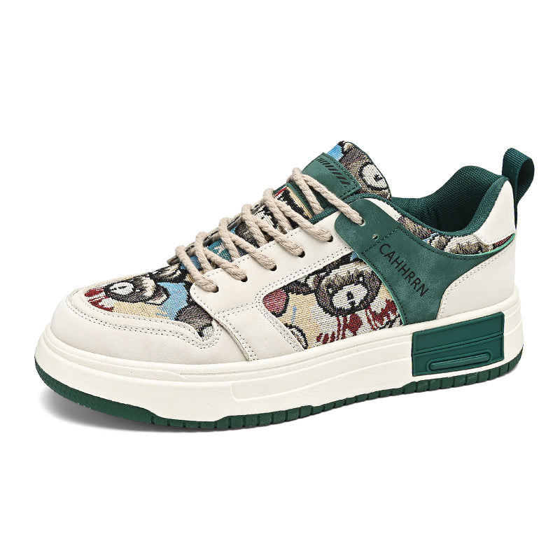 Bear Design Sneakers Low Cut Men's Shoes Japanese Style Lace-Up Casual