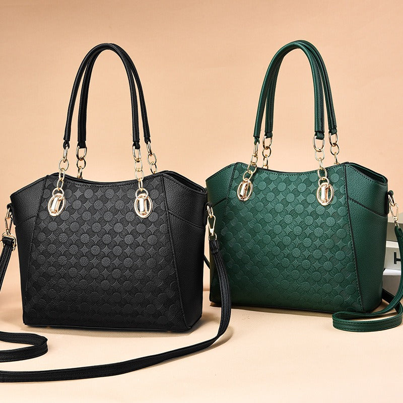 2pc Leather Large Capacity Tote Bag Womens Chain Shoulder Bag Khaki