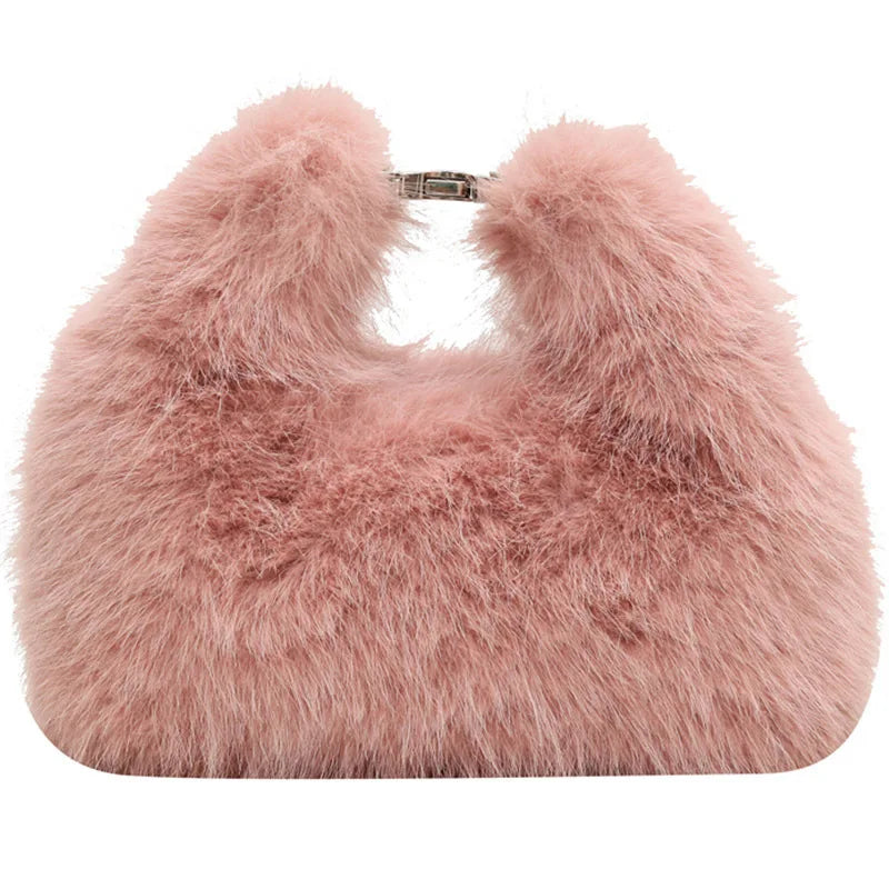 Luxury Women's Plush Handbag Trendy Small Crossbody Tote for Winter