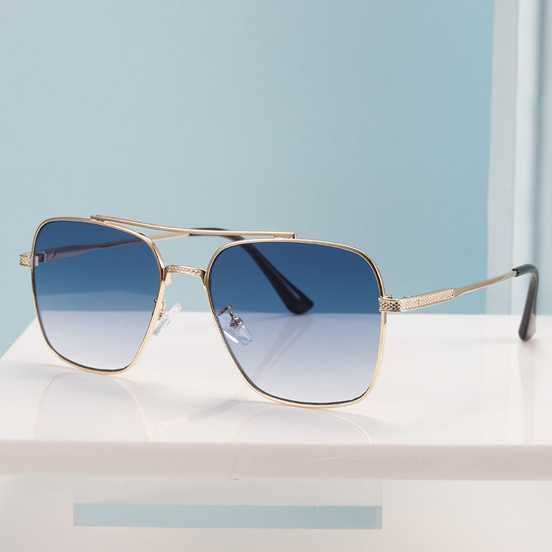 Men's Retro Double Beam Metallic Sunglasses UV400 Full Sun Protection Eyewear