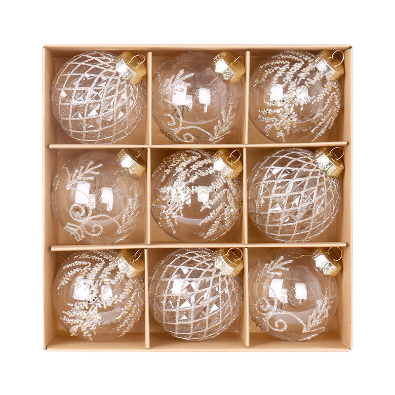 9PCS Transparent Painted Christmas Bauble Gift Box Set for Tree Modern Xmas