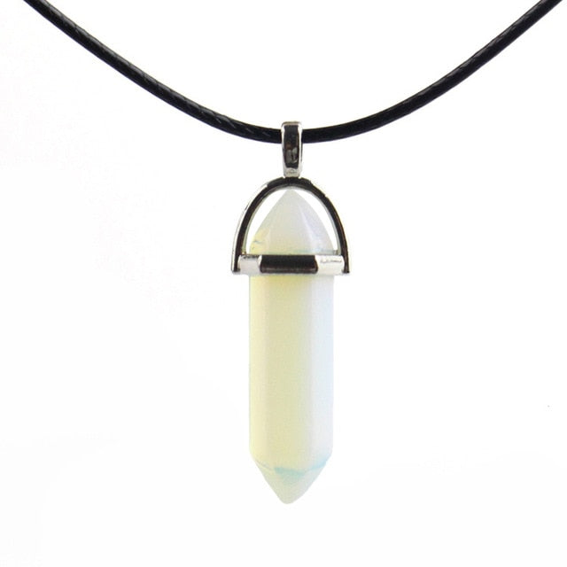 Natural Crystal Turquoise Glass Stone Pendant Necklace Leather Chains