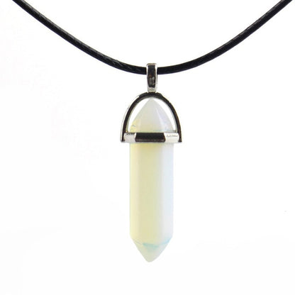 Natural Crystal Turquoise Glass Stone Pendant Necklace Leather Chains