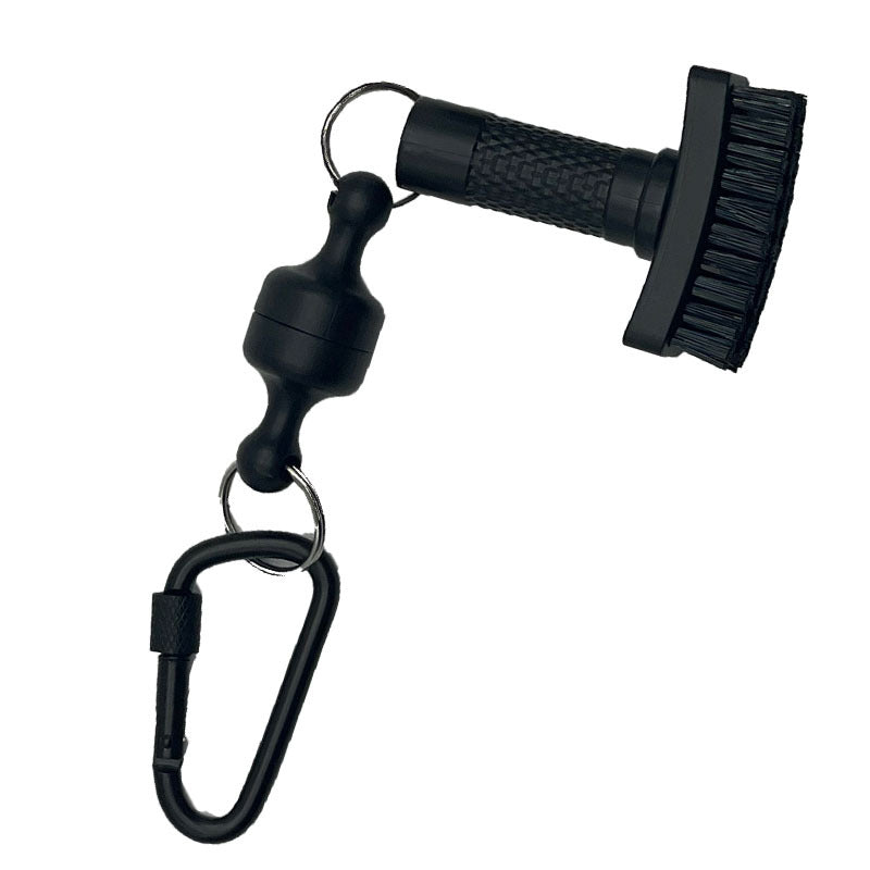 Magnetic Golf Brush Groove Cleaner Quick Release Pocket Clip Black Carabiner