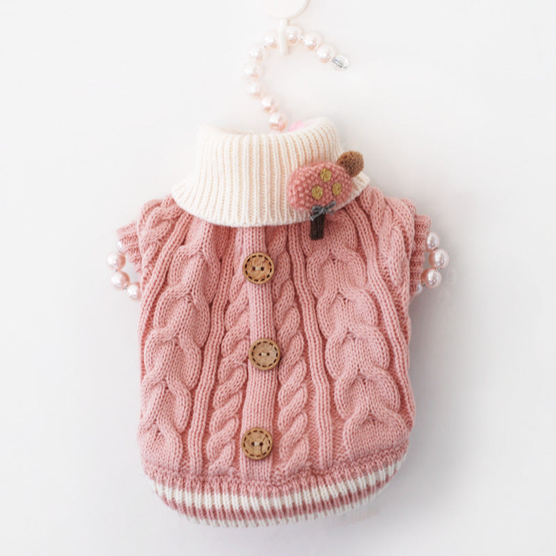 Winter Cat Dog Knitted Sweater Button Small Pet Clothes Dogs Cats Cozy Warm