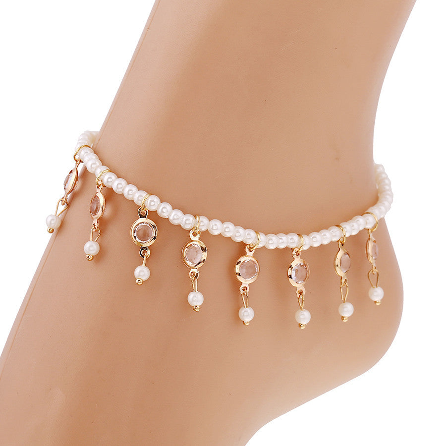 Dainty Simple Pearl Crystal Drop Dangle Anklet Womens Jewellery Jewelry
