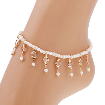 Dainty Simple Pearl Crystal Drop Dangle Anklet Womens Jewellery Jewelry