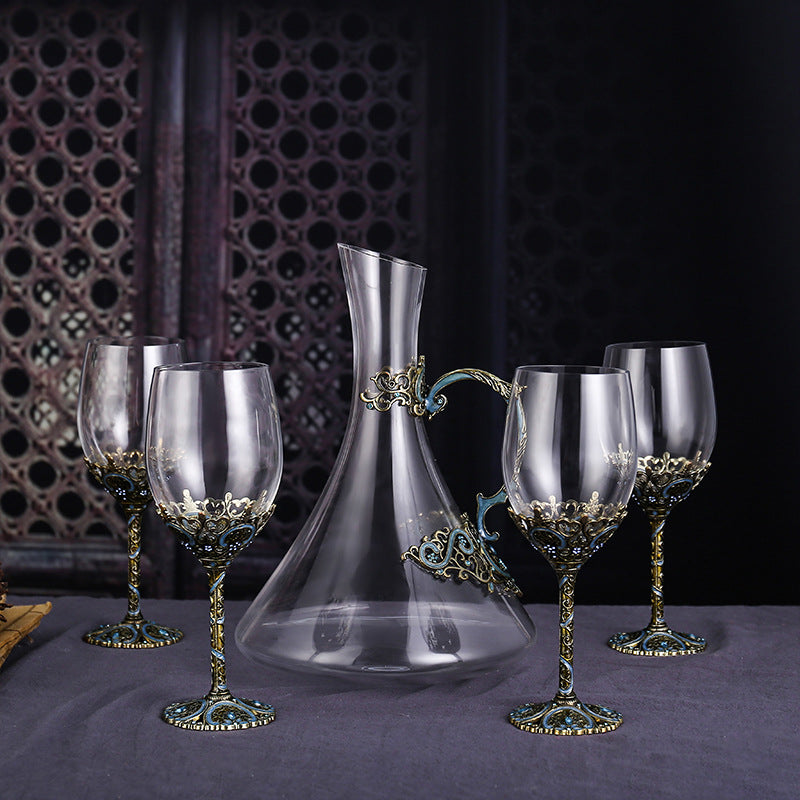 Luxury Lead-Free Crystal Red Wine Glass Set High-Footed Decanter Enamel Craft