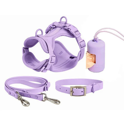 4pc Premium Waterproof PVC Neoprene Pet Harness Leash Collar Bag Dispenser Set