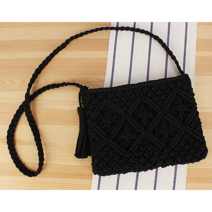 Women Summer Beach Woven Tote Bag Essential Lightweight Travel Tassel Accessory