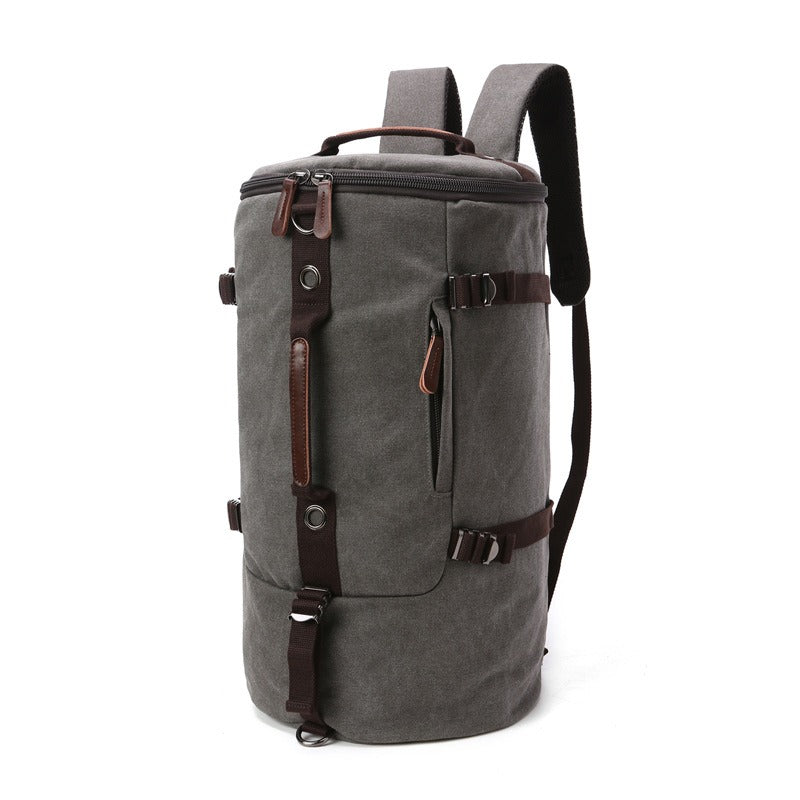 Men's Canvas Travel Backpack Durable Cylinder Luggage Hiking Gear Storage Bag