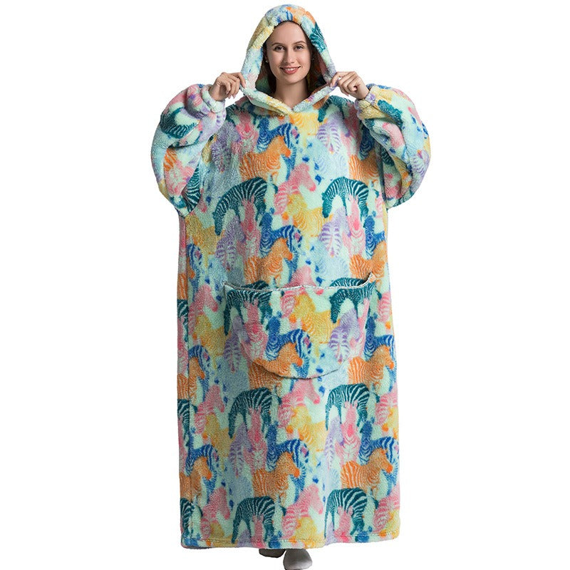 Oversized Blanket Hoodie Adults Ultra-Soft Warm Long Hooded Fleece Pockets