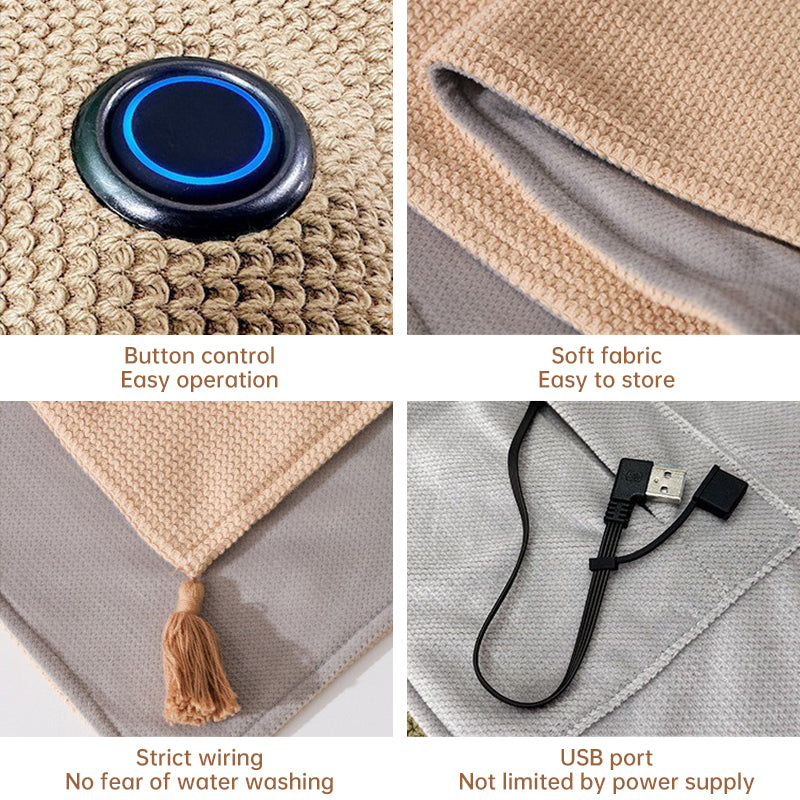 USB Heated Shawl Blanket Portable Wearable Electric Throw with Zipper 3 Heat Levels