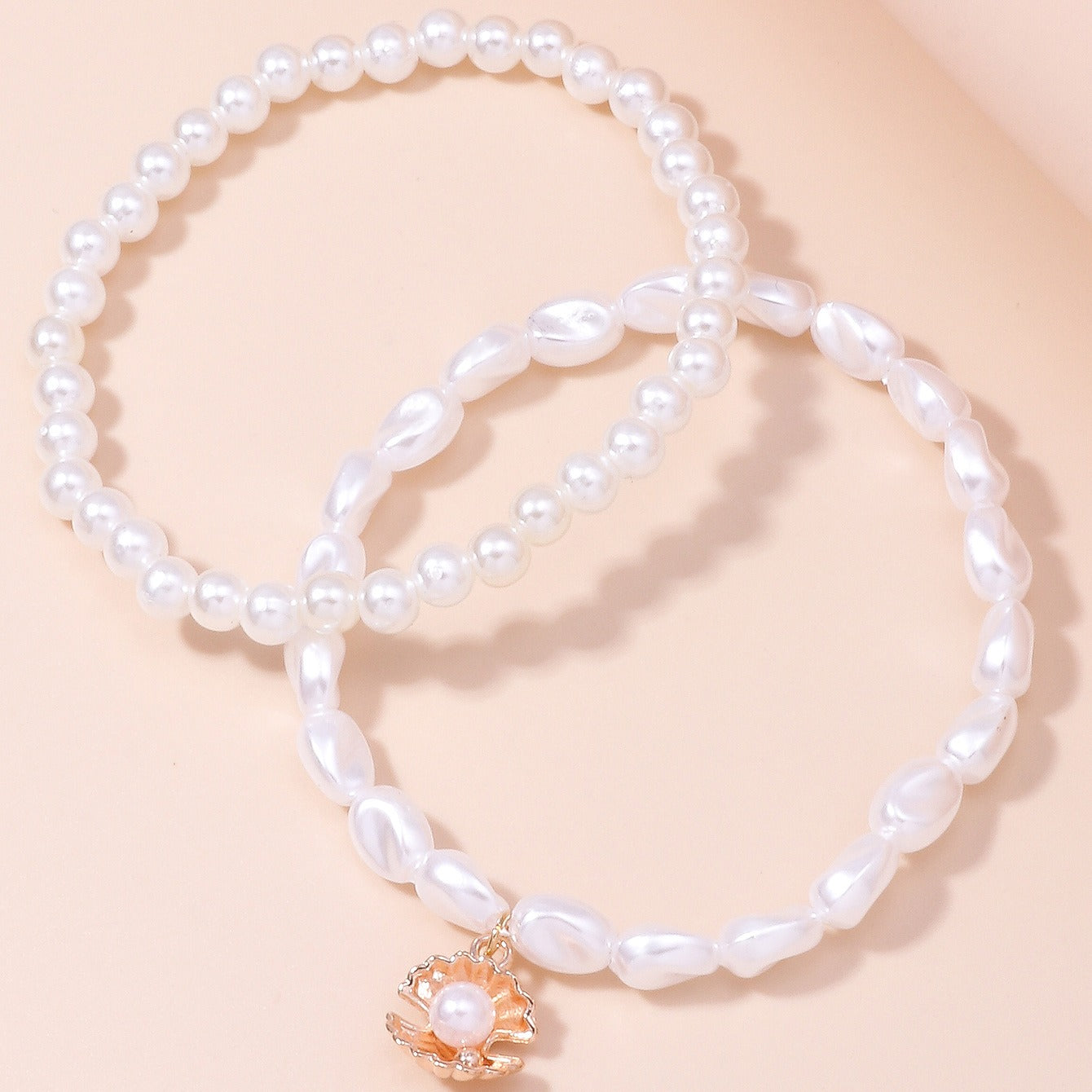 Set of 2 Pearl Shell Dangle Pendant Anklets Women's Jewellery White Gift