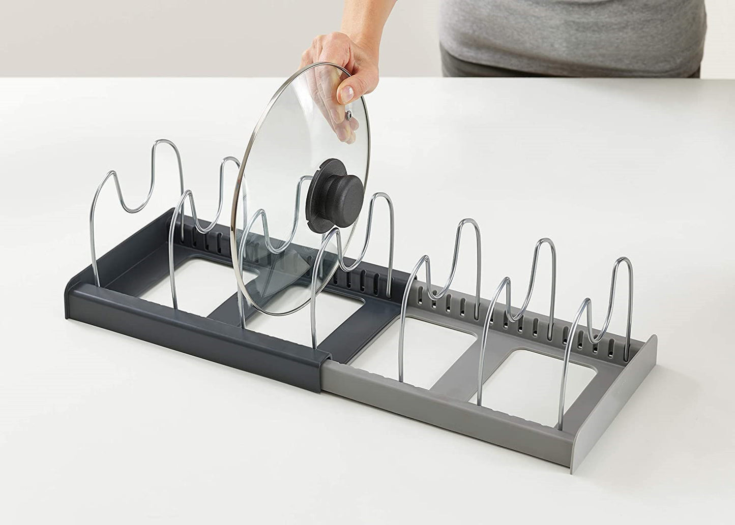 Telescopic Kitchen Storage Rack Adjustable Pot Lid Utensil Organiser Drain Tray