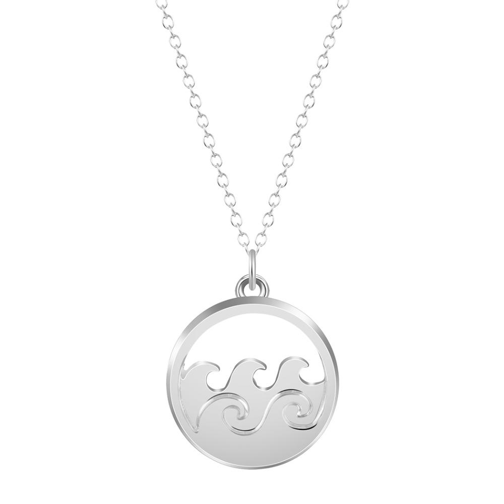 Gold Silver Tone Ocean Waves Necklace Round Pendant Jewellery