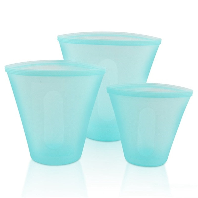 Silicone Reusable Food Storage Containers Set Zip Seal Cups Bowls S M L 8 Pack