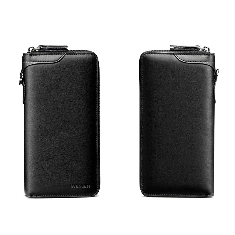 Men's Vintage Long Style Split Leather Wallet Multiple Card Slots Secure Zip Closure