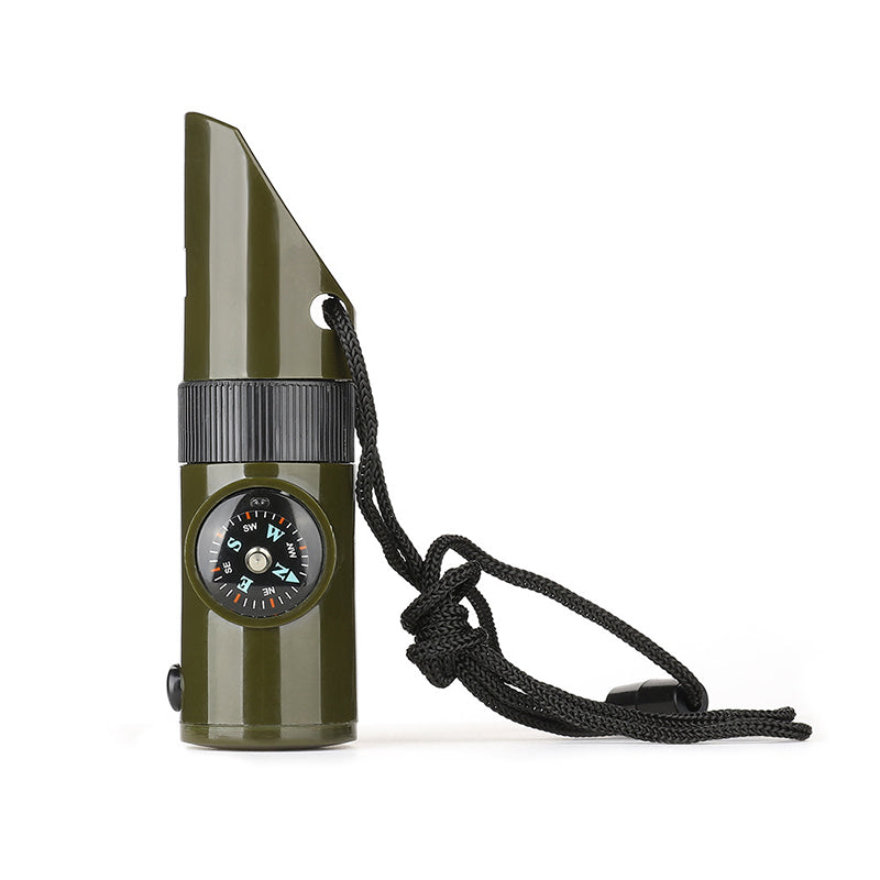 7-in-1 Survival Whistle LED Light Compass Thermometer Outdoor Emergency Gear