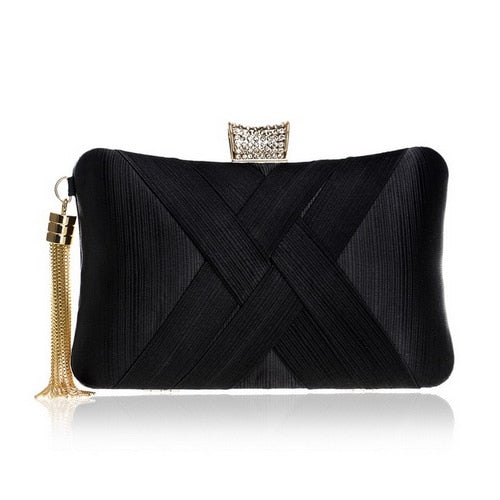 Elegant Satin Tassel Clutch Bag Evening Party Purse Wedding Bridal