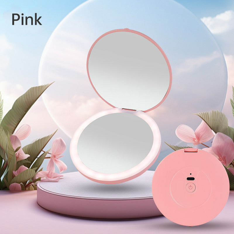 2x Portable LED Makeup Mirror Compact Rechargeable Beauty Light Travel Vanity