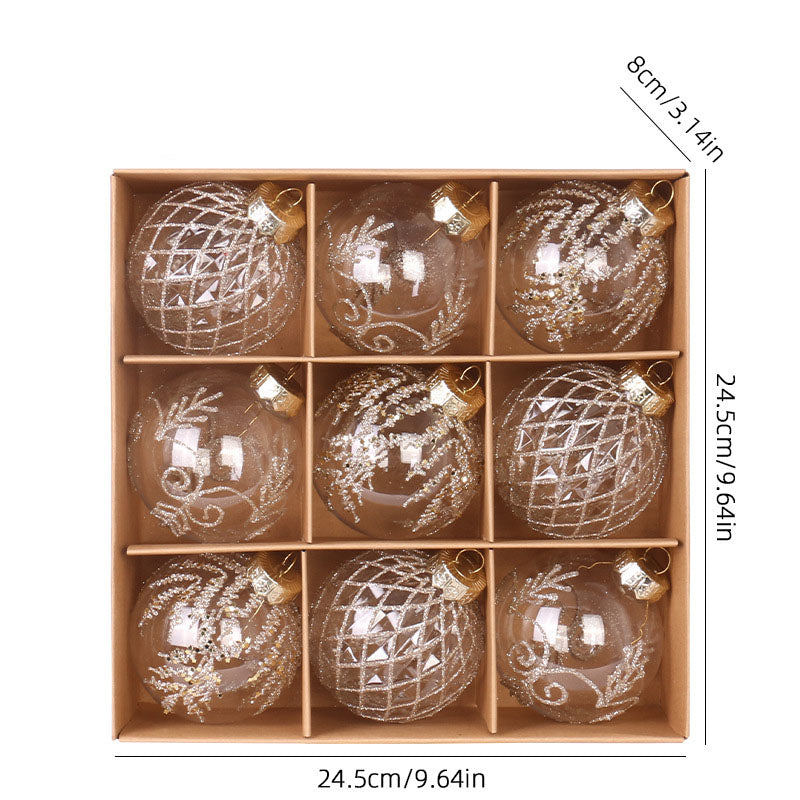 9PCS Transparent Painted Christmas Bauble Gift Box Set for Tree Modern Xmas