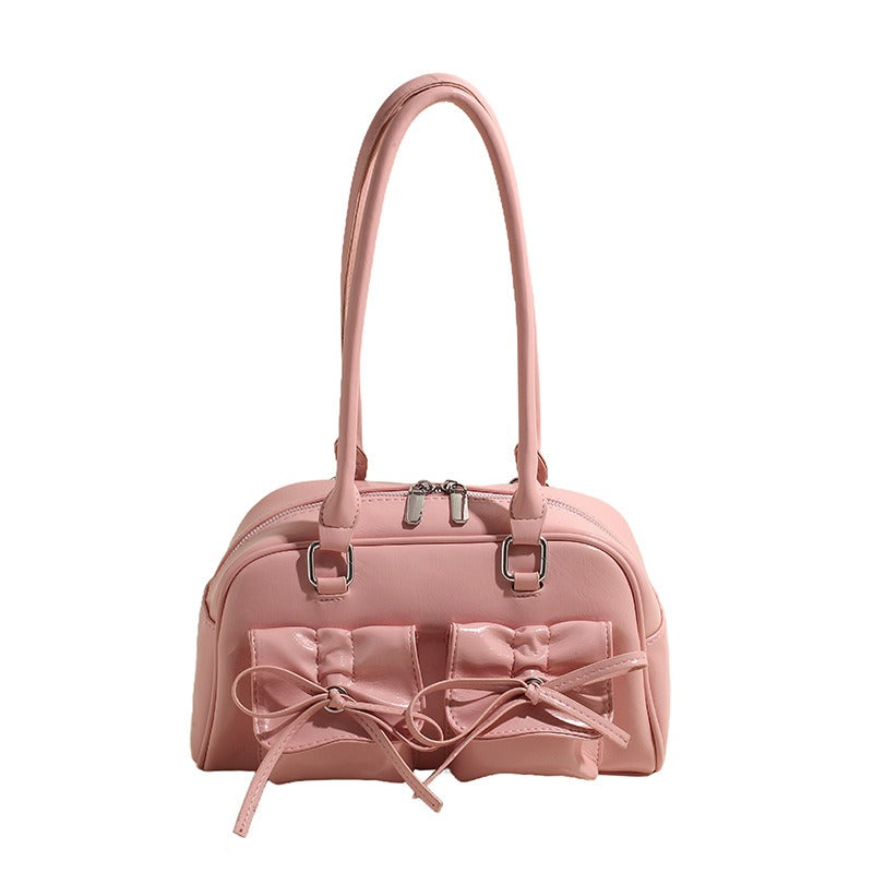 Women's Elegant Leather Handbag Bow Design Versatile Shoulder Bag Women