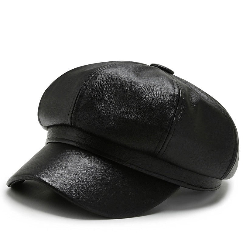 Faux Leather Hat Unisex Baker Boy Cap Newsboy Gatsby Cabbie Fashion Accessory