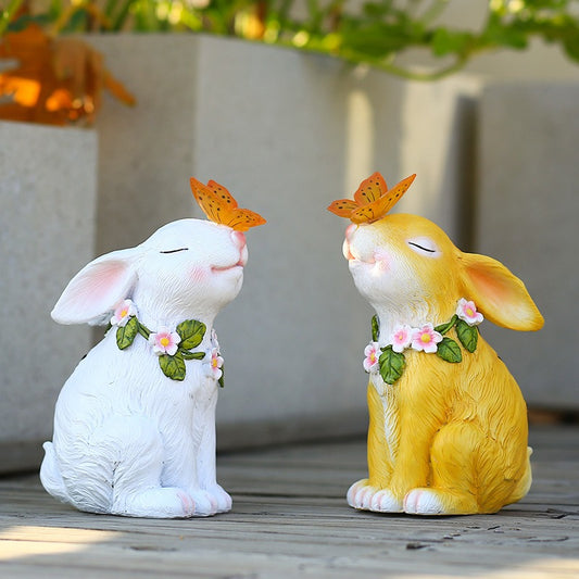 Solar Powered Resin Rabbit Light Sculpture for Gardens 12x14x24cm Weatherproof
