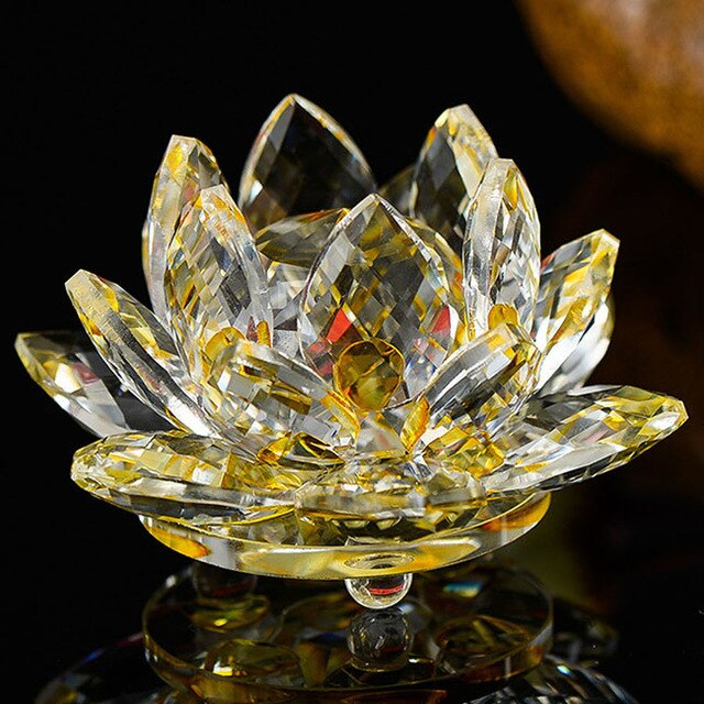 80mm Crystal Lotus Flower Feng Shui Glass Paperweight Wedding Decor Gift Box