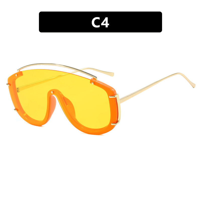 Women's Large Frame One-Piece Sunglasses Metallic UV Protection Outdoor Fashion