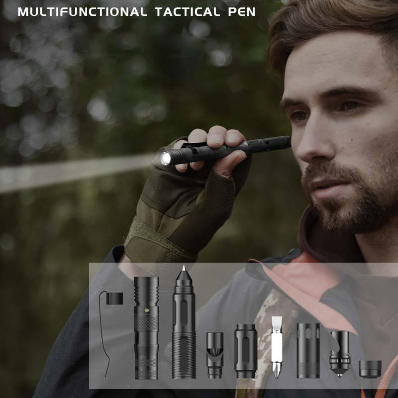 Tactical Pen LED Flashlight Emergency Glass Breaker EDC Survival Tool Aluminium