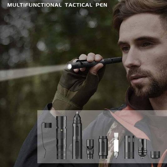 Tactical Pen LED Flashlight Emergency Glass Breaker EDC Survival Tool Aluminium